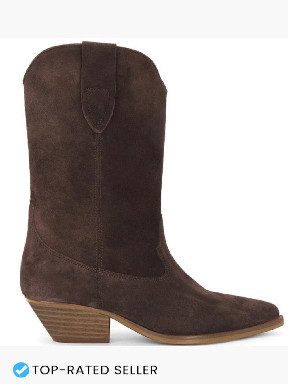 Faux Suede Cowboy Boots Mid Calf Chunky Heel Pointed Toe Dressy Western Booties - Picture 3 of 7